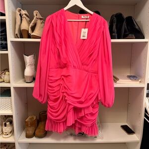 Showpo Hot Pink Balloon Sleeve Mini Dress